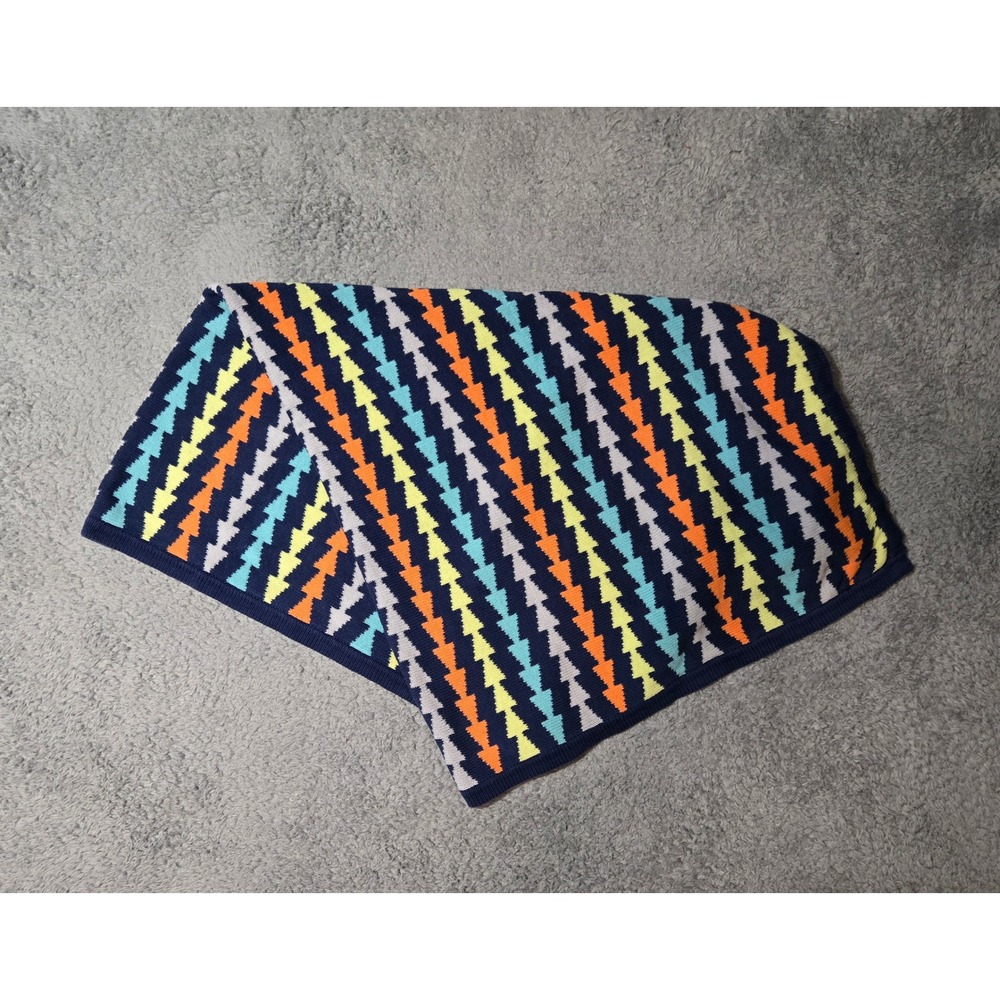 Just Born Baby Knit Blanket Navy Blue Lightning Bolt Multi Color Cotton 30x35